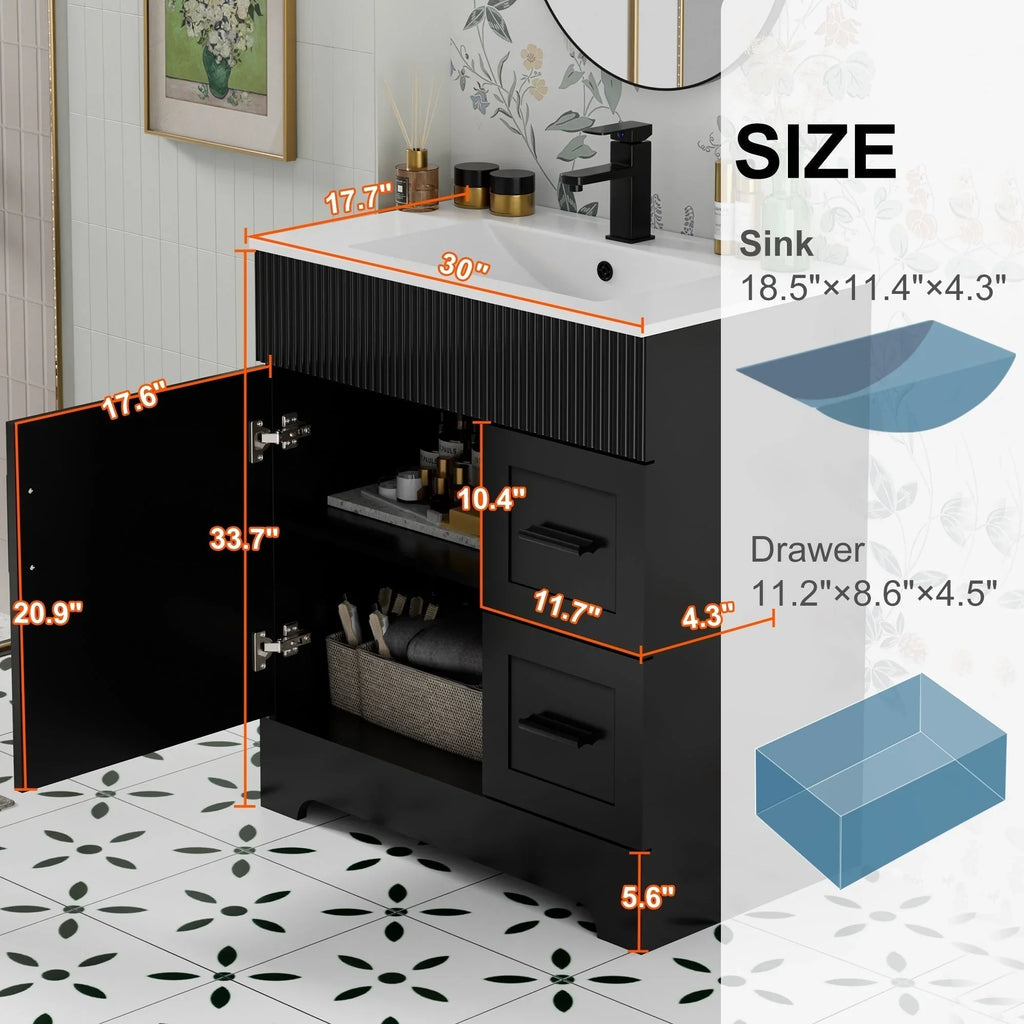 Wavy Line Ensemble meuble-lavabo de salle de bain 30/36/48 avec vasque & robinet