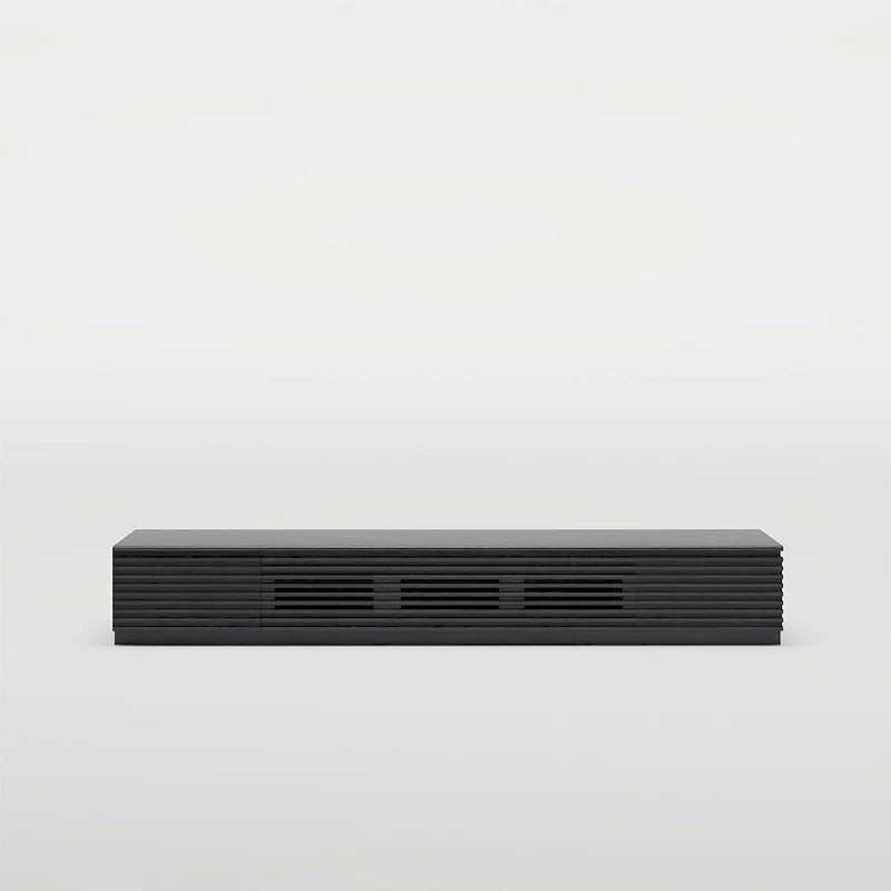 Meuble TV minimaliste avec tiroirsConsole multimédia en bois massif avec placards, porte abattante, placage noyer, entièrement assemblé