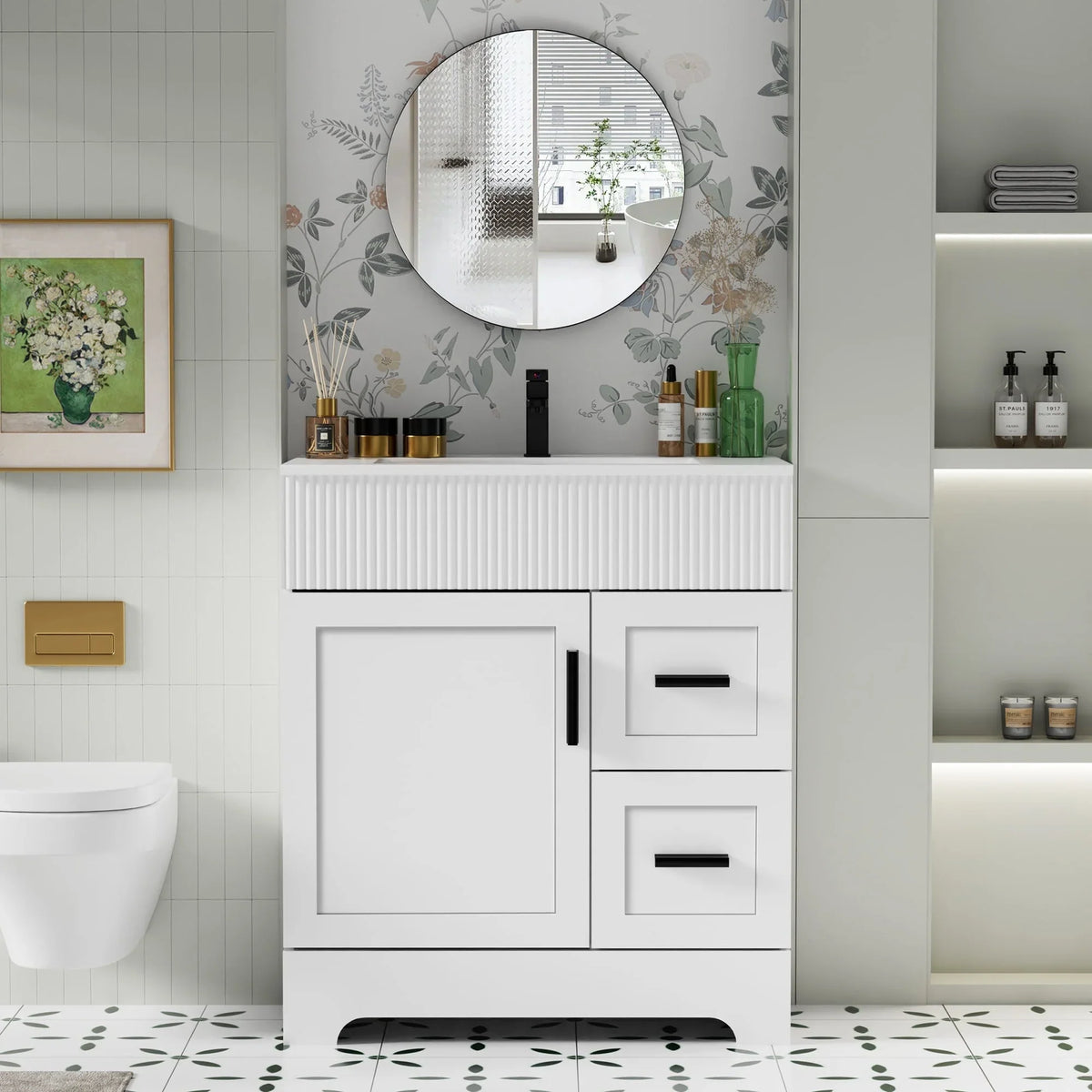 Wavy Line Ensemble meuble-lavabo de salle de bain 30/36/48 avec vasque & robinet