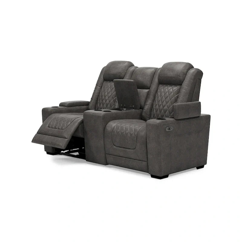 Signature Design by Ashley HyllMont Causeuse inclinable électrique grise avec console - 71.75 L x 39 P x 44 H
