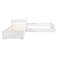 Lit plateforme en L moderne blanc de taille double avec lit gigogne et tiroirs pour chambre à coucher