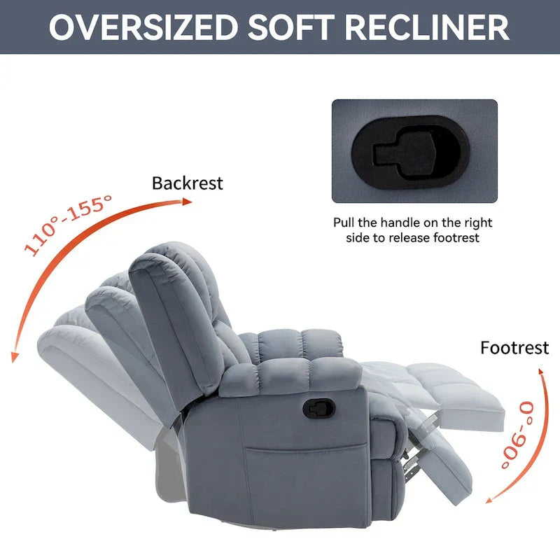 Fauteuil Inclinable Pivotant à Bascule en Tissu Lazy Boy, Grand Fauteuil Inclinable Manuel Surdimensionné avec Accoudoirs Matelassés et Dossier à Coussin