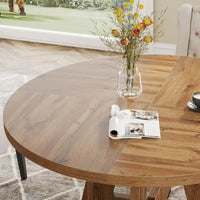 Table à manger ronde de 120 cm pour 4 personnes, table de salle à manger/cuisine/salon en bois style ferme