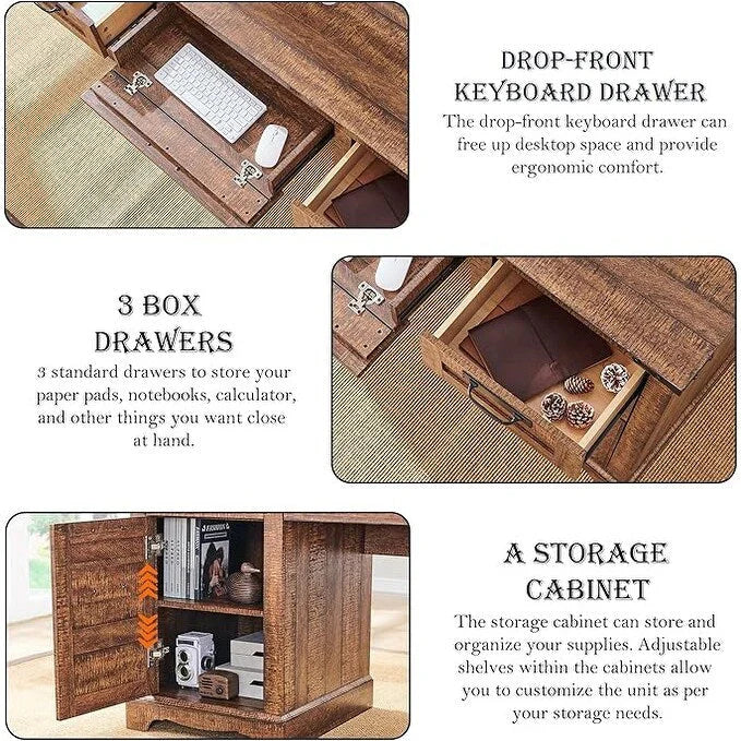 Bureau de direction 60 style ferme, bureau à domicile en bois, bureau informatique