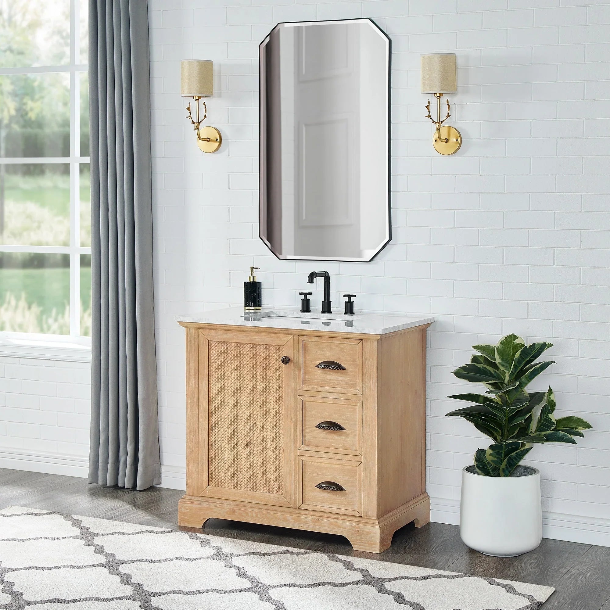 Hervas Meuble-lavabo avec dessus en marbre naturel sans miroir