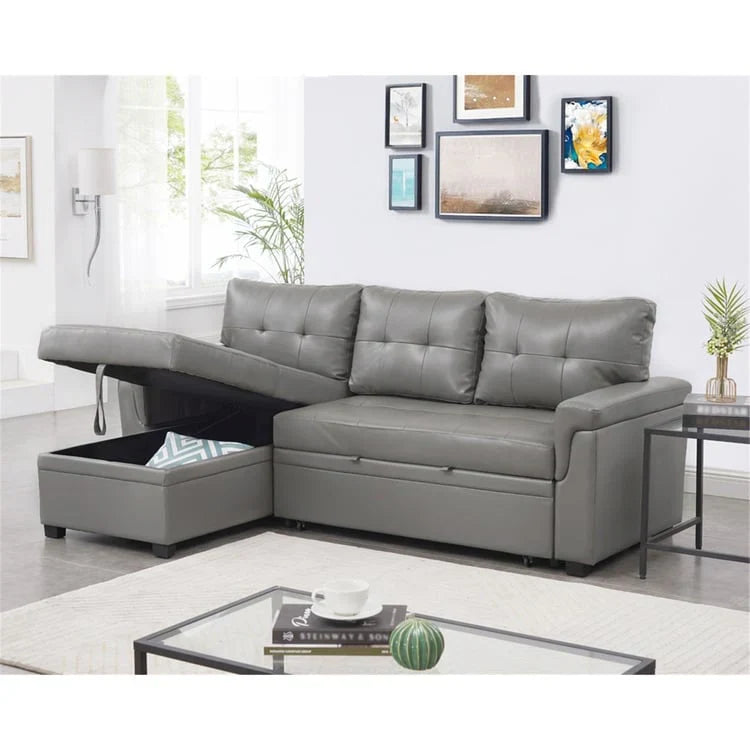 Canapé sectionnel convertible réversible avec lit escamotable, méridienne de rangement dissimulée et pieds durables