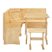 MUSEHOMEINC Ensemble de table de salle à manger 3 pièces en bois massif de style traditionnel avec banquette latérale, ensemble de table de coin repas avec rangement caché
