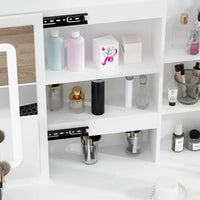 Coiffeuse Blanche avec Miroir LED et Tabouret - 100 cm de Large