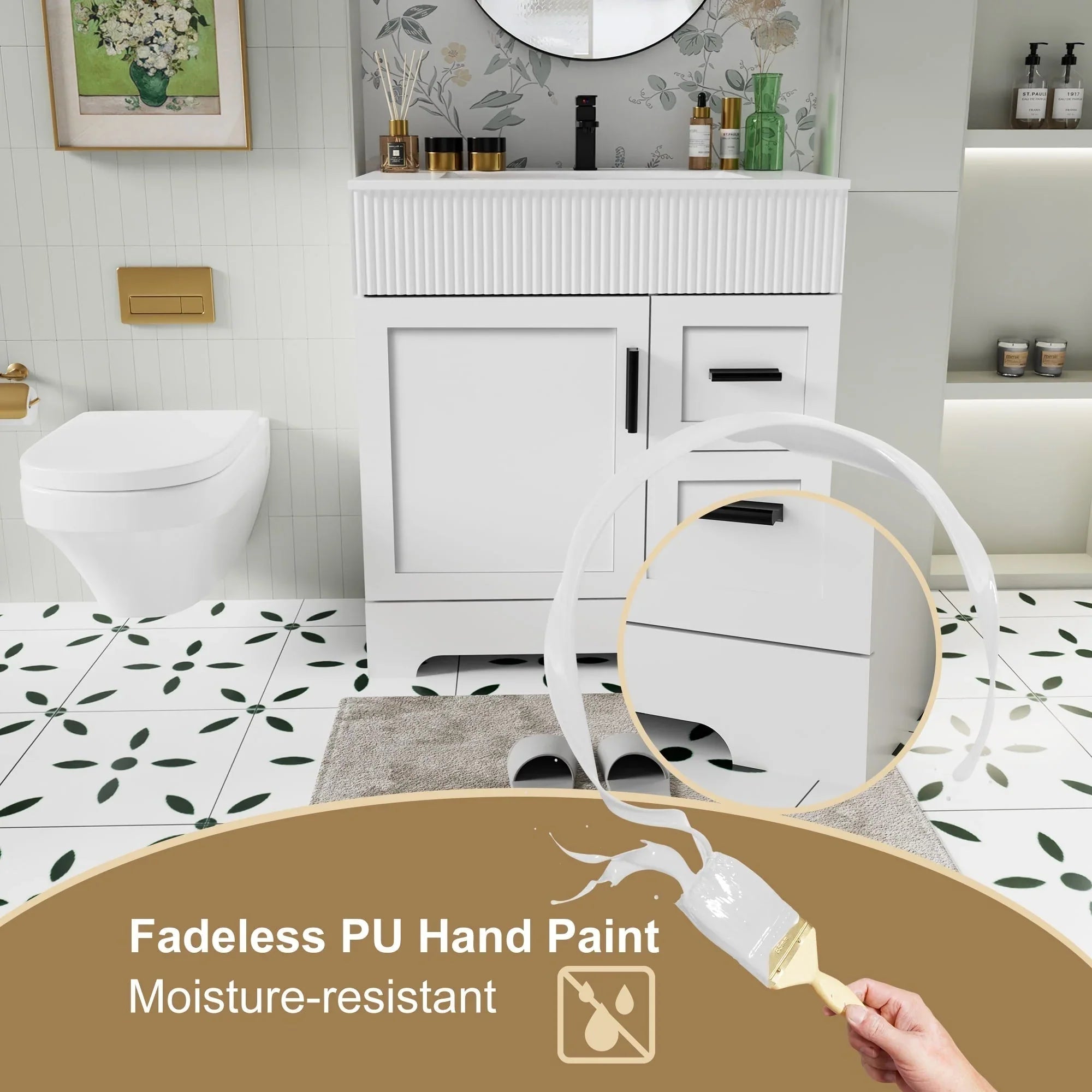 Wavy Line Ensemble meuble-lavabo de salle de bain 30/36/48 avec vasque & robinet