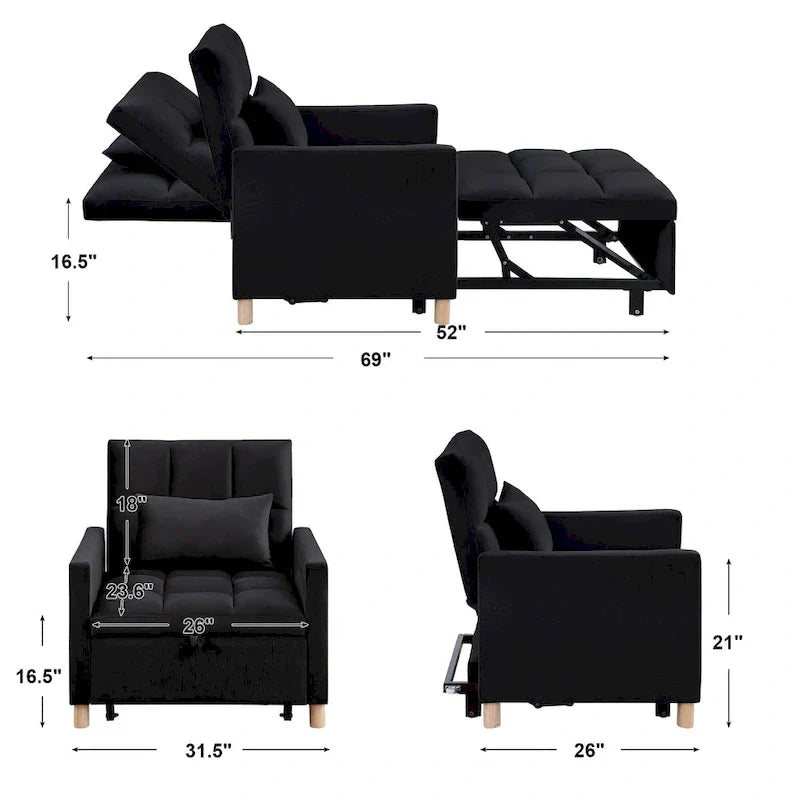 Fauteuil Lit Convertible 3 en 1, Noir