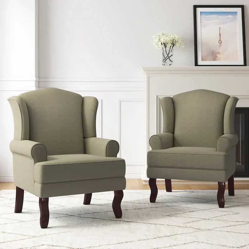 Lot de 2 fauteuils d'appoint à oreilles traditionnels rembourrés