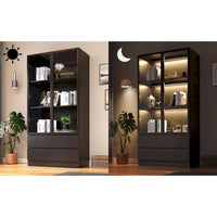 Vitrine de rangement, vitrine avec portes en verre trempé, vitrine avec 4 étagères de rangement