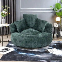 Canapé paresseux à dossier haut en chenille avec 3 coussins et pouf surdimensionné