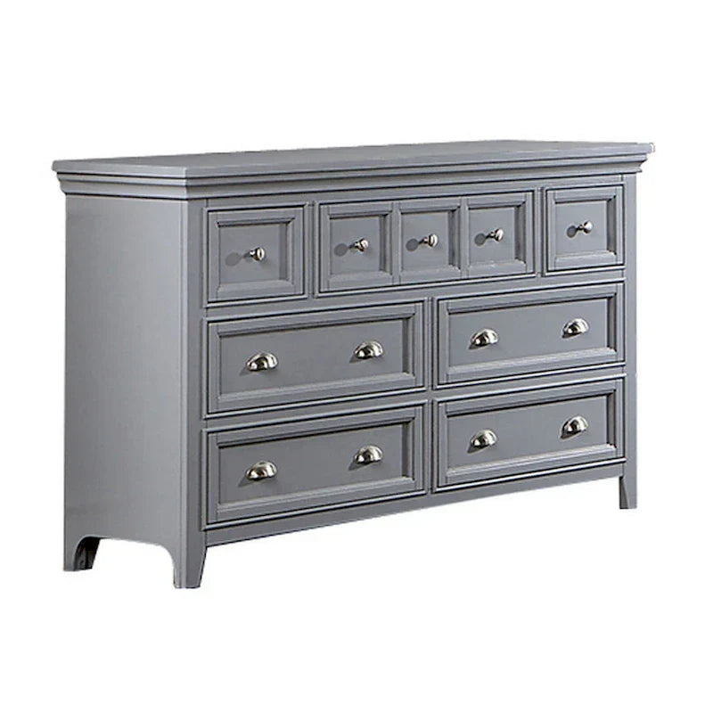 Commode Cile de 56 pouces, 7 tiroirs coulissants, bois gris, poignées rondes nickelées