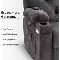 Fauteuil inclinable, pivotant et coulissant électrique avec porte-gobelets et ports USB, en tissu, une place