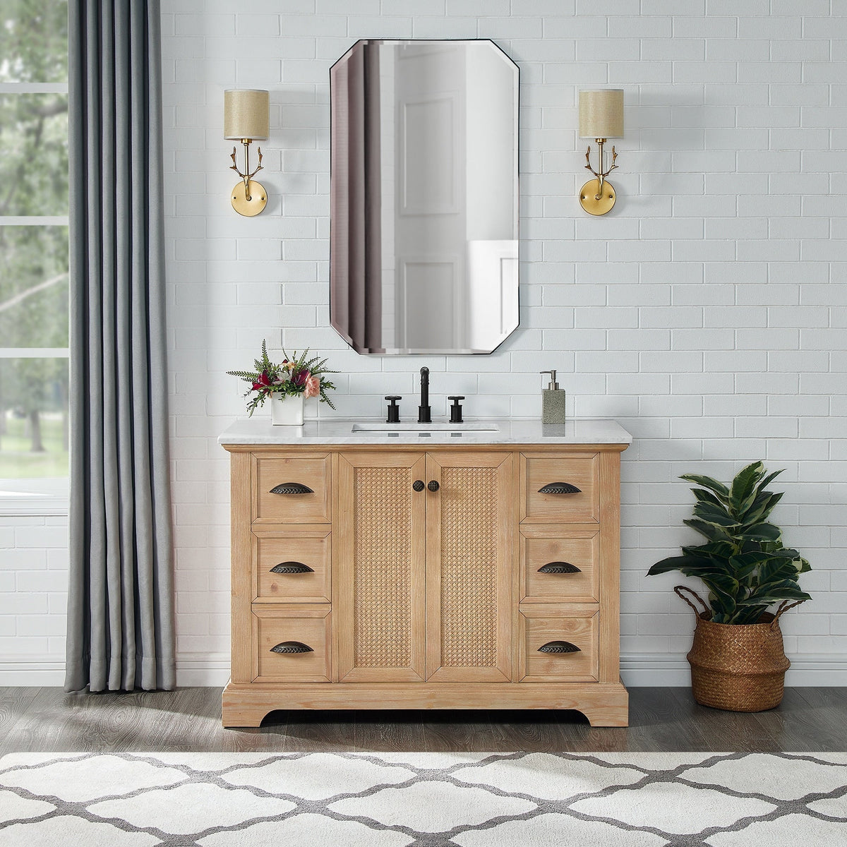 Hervas Meuble-lavabo avec dessus en marbre naturel sans miroir