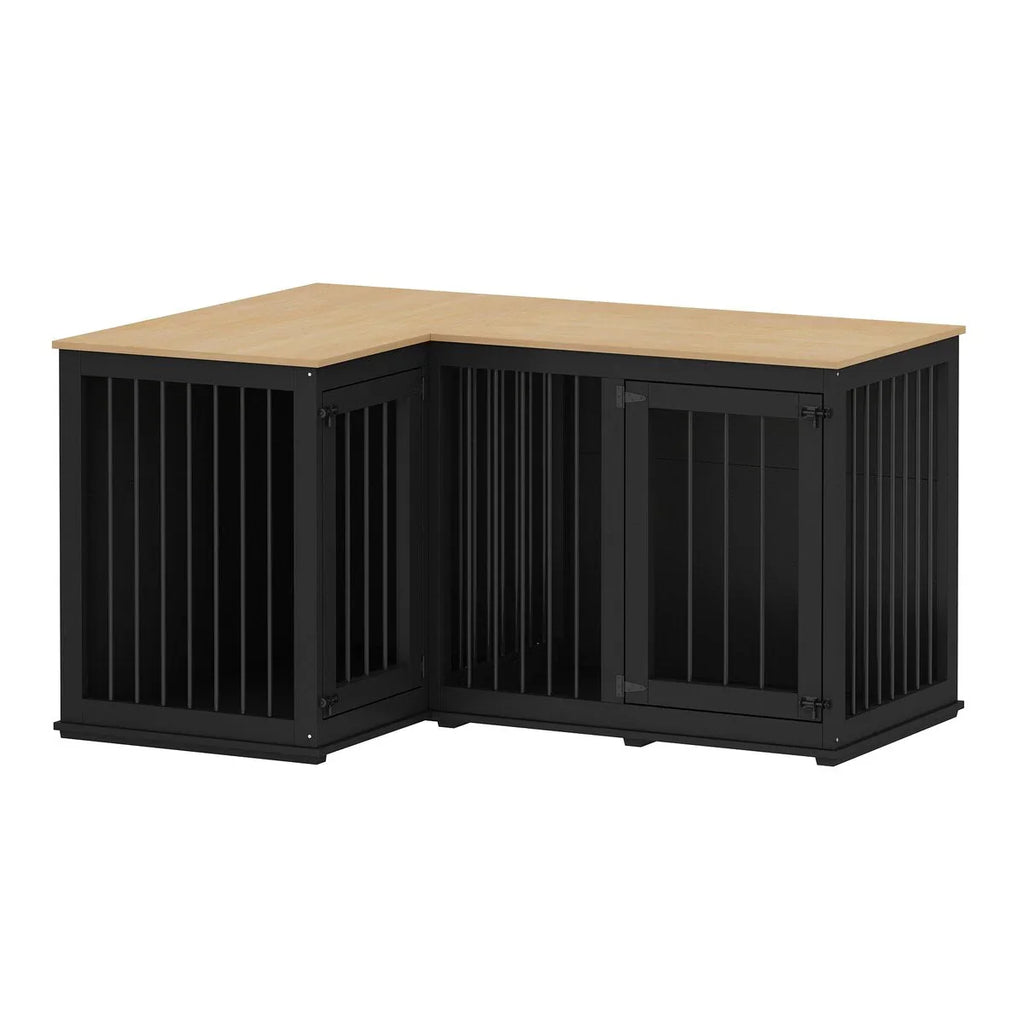 Grand meuble cage d'angle pour chien pour 2 chiens, cage pour chien en forme de L - 58.7X41.1