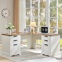 Bureau d'angle exécutif en forme de L 60 Farmhouse, bureau d'angle en bois, bureau d'ordinateur