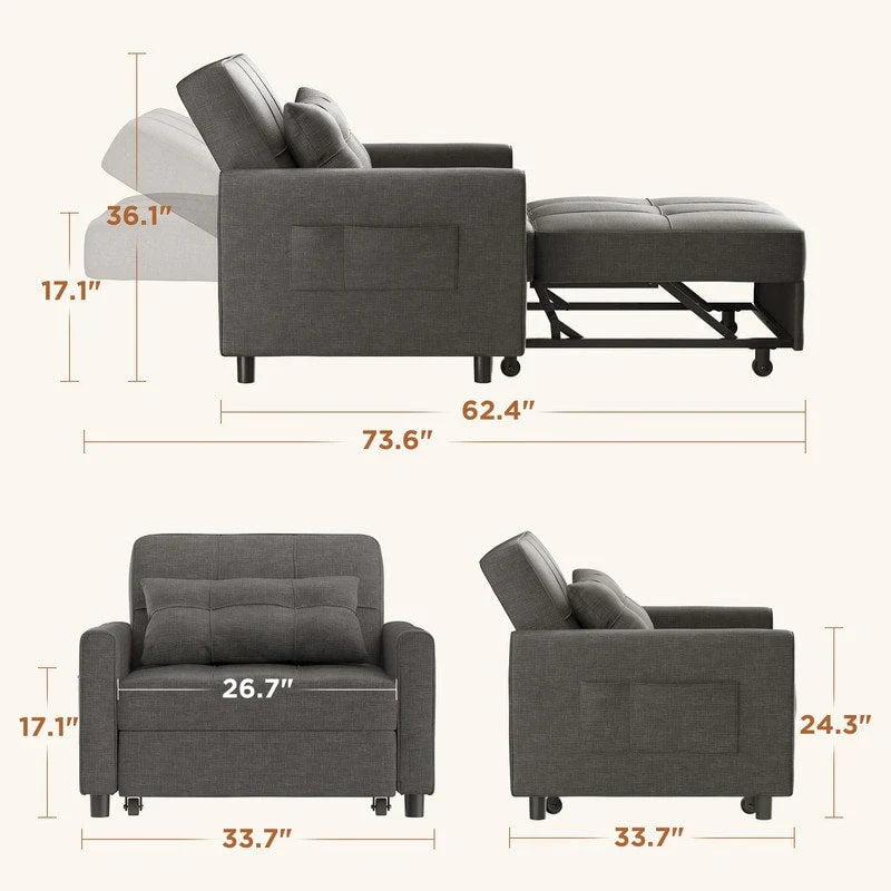 Canapé-lit réglable 3 en 1, fauteuil-canapé escamotable, lit pliant convertible pour salon