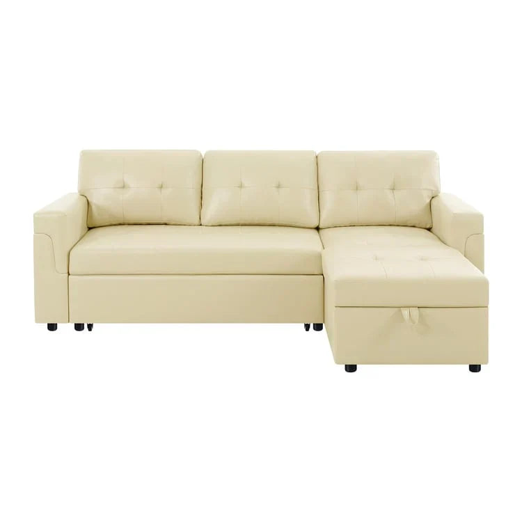 Canapé sectionnel convertible réversible avec lit escamotable, méridienne de rangement dissimulée et pieds durables