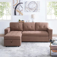 Canapé sectionnel réversible avec lit escamotable, méridienne de rangement dissimulée, pieds durables,