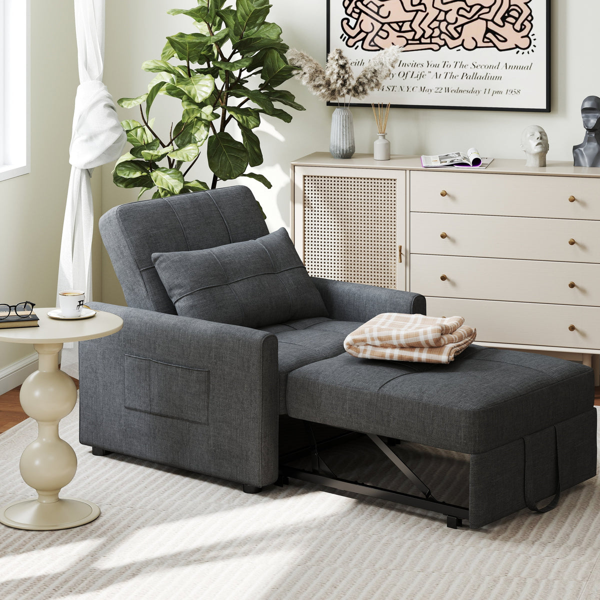 Canapé-lit réglable 3 en 1, fauteuil-canapé escamotable, lit pliant convertible pour salon