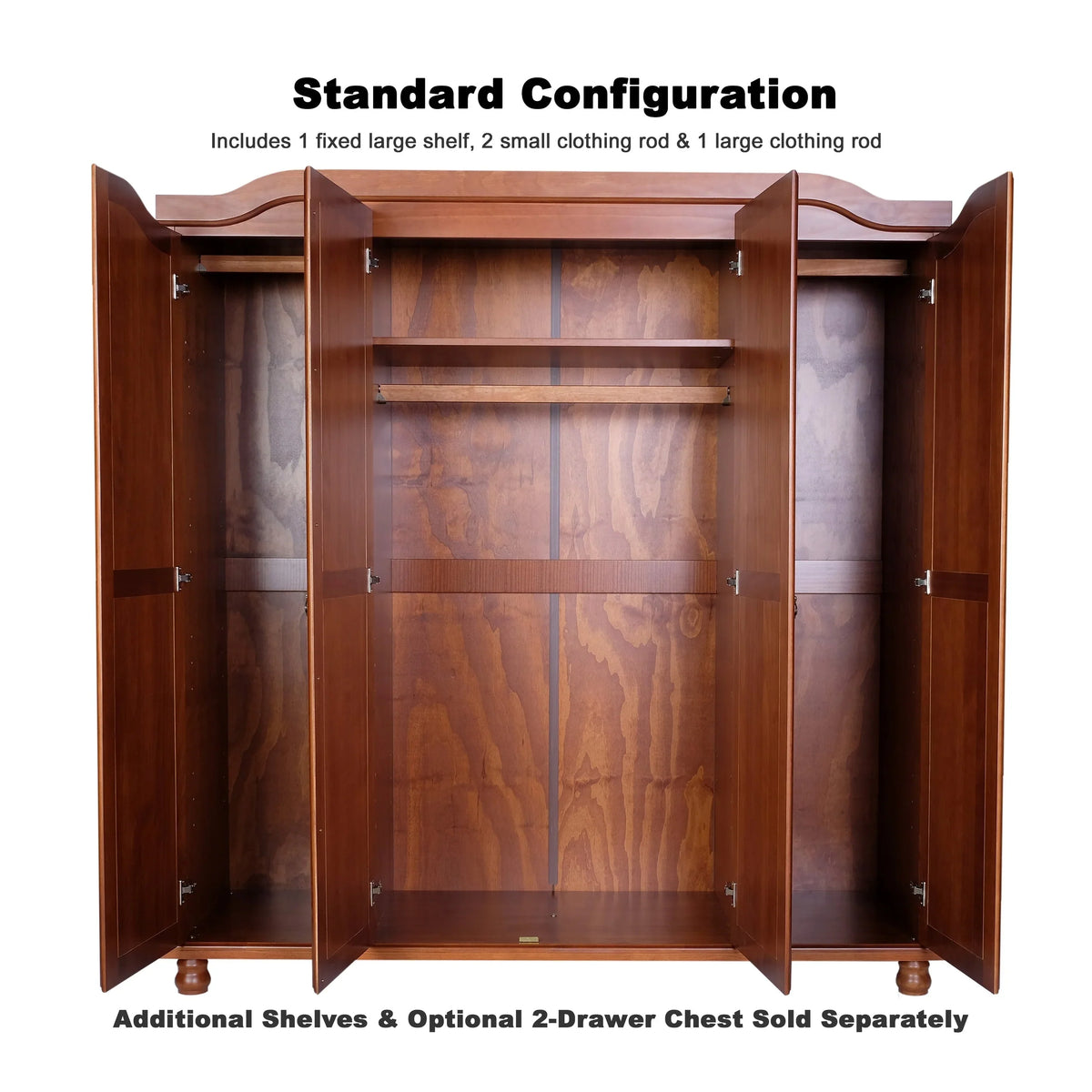 Palace Imports Armoire-penderie Kyle 4 portes 100% bois massif avec portes en bois massif ou miroir
