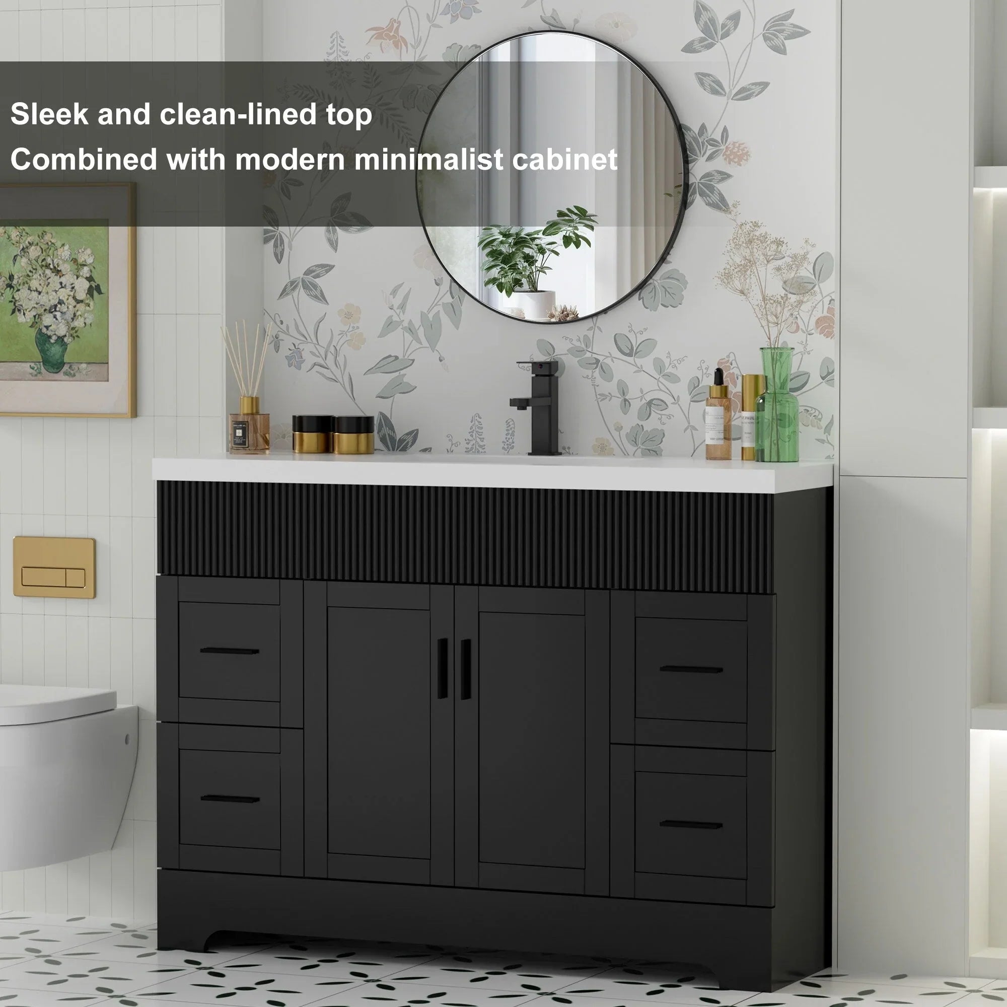 Wavy Line Ensemble meuble-lavabo de salle de bain 30/36/48 avec vasque & robinet