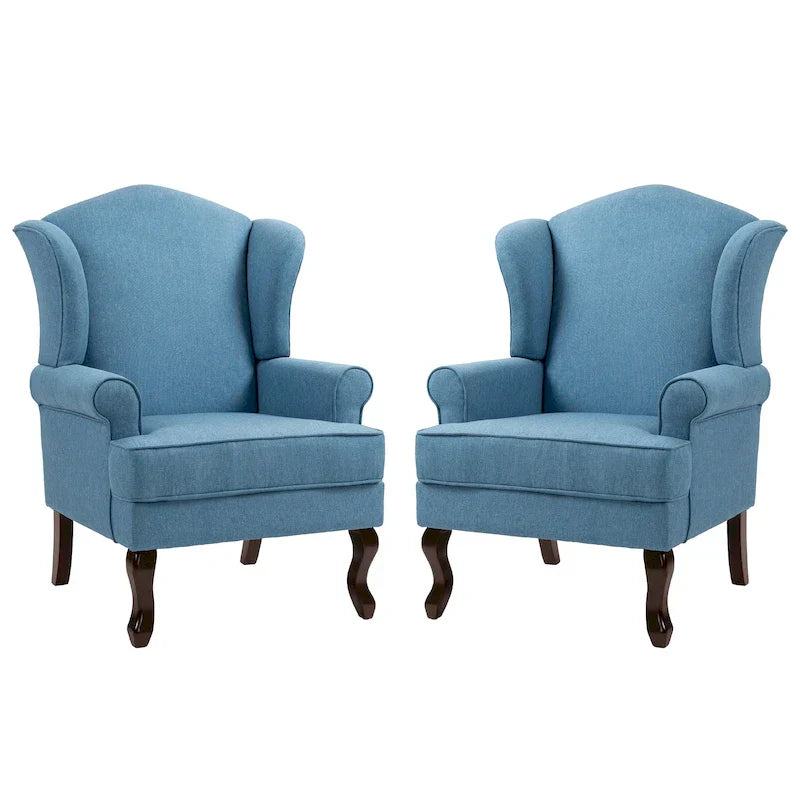 Lot de 2 fauteuils d'appoint à oreilles traditionnels rembourrés