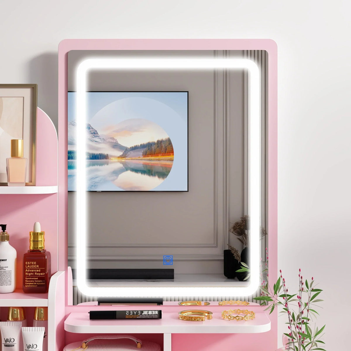Ensemble coiffeuse table de maquillage avec lumière LED & miroir & tabouret