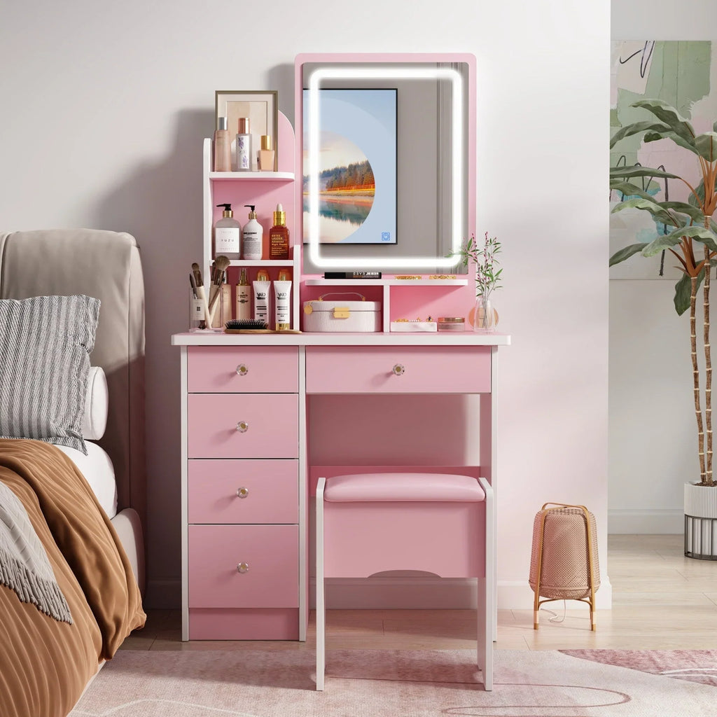 Ensemble coiffeuse table de maquillage avec lumière LED & miroir & tabouret