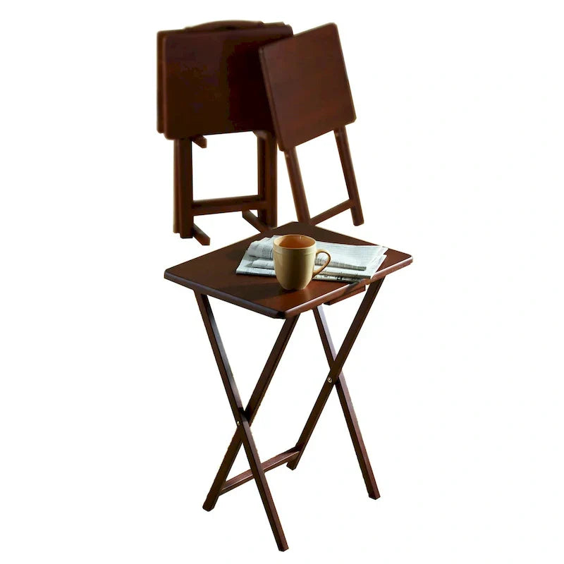 PJ Wood tables plateaux TV pliantes avec support de rangement compact, espresso, ensemble de 5 pieces - 36,38