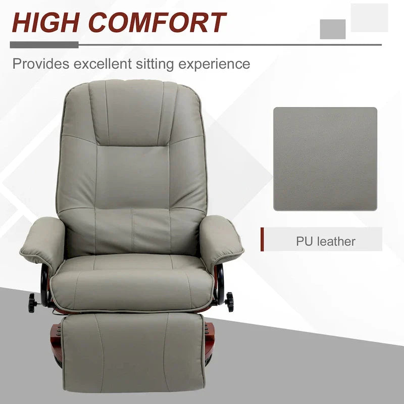 Fauteuil Inclinable HomCom en Similicuir Réglable Manuel à Base Pivotante avec Repose-Pieds Confortable et Relaxant