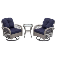 Ensemble de 3 chaises de jardin pivotantes et basculantes d'extérieur, ensemble de conversation de terrasse à 360 degrés