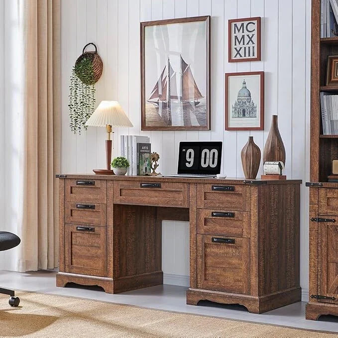 Bureau de direction 60 style ferme, bureau à domicile en bois, bureau informatique