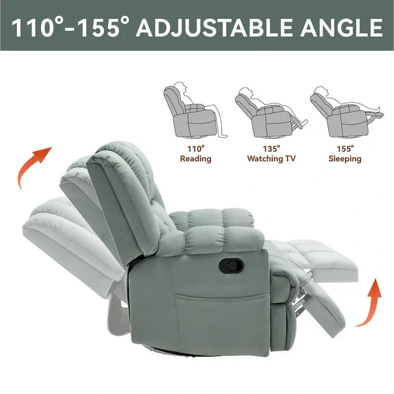 Fauteuil Inclinable Pivotant à Bascule en Tissu Lazy Boy, Grand Fauteuil Inclinable Manuel Surdimensionné avec Accoudoirs Matelassés et Dossier à Coussin