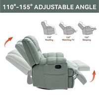 Fauteuil Inclinable Pivotant à Bascule en Tissu Lazy Boy, Grand Fauteuil Inclinable Manuel Surdimensionné avec Accoudoirs Matelassés et Dossier à Coussin