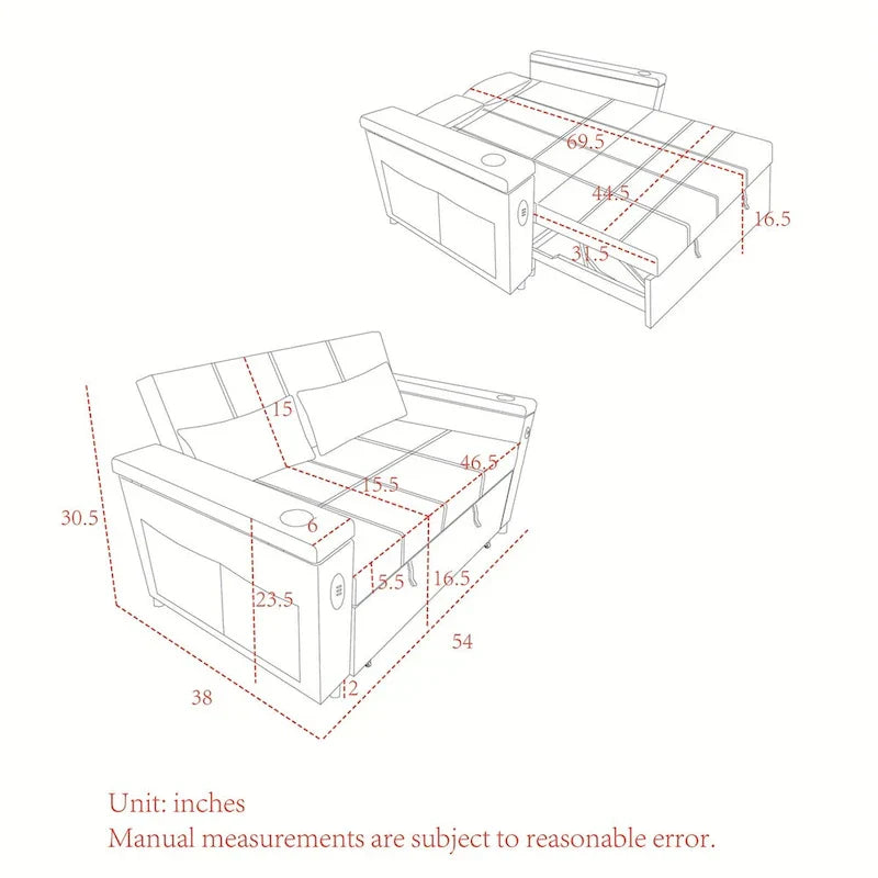 Canapé convertible avec dossier réglable et port USB