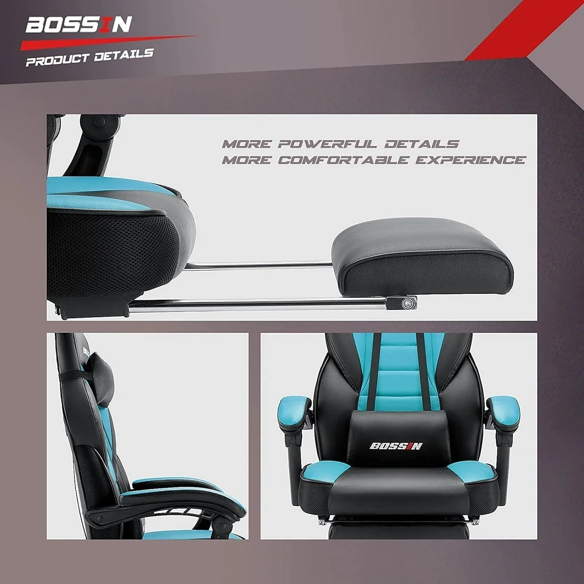 BOSSIN Chaise de gaming style racing, chaise de gamer grande et haute 300 lb à dossier haut chaise informatique