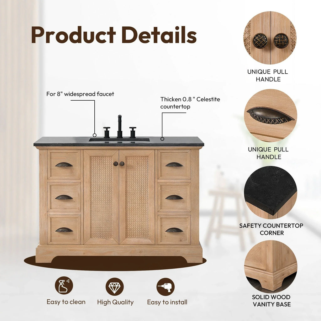 Hervas Meuble-lavabo avec dessus en marbre naturel sans miroir