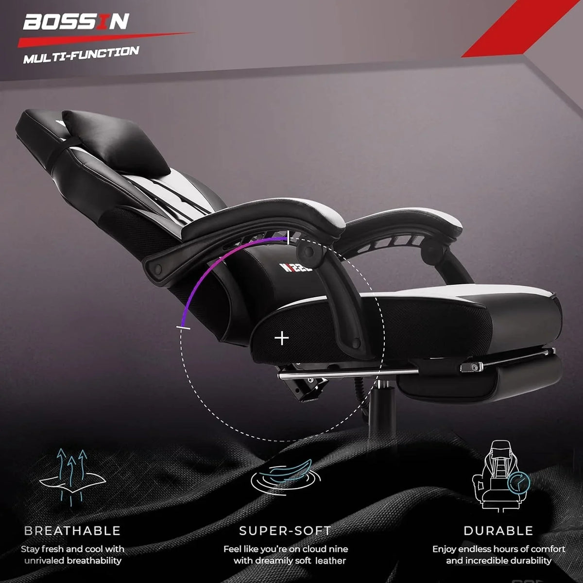 BOSSIN Chaise de gaming style racing, chaise de gamer grande et haute 300 lb à dossier haut chaise informatique
