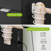Moasis 46 Coiffeuse avec prise intégrée, miroir éclairé et support pour sèche-cheveux – 55,8 H x 46 L x 11,7 P