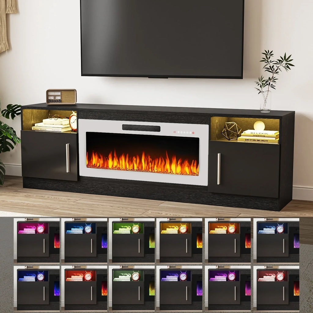 Bossin Meuble TV avec foyer 70 avec foyer électrique 36, meuble TV pour téléviseurs jusqu'à 80, LED 16 couleurs/meuble de divertissement