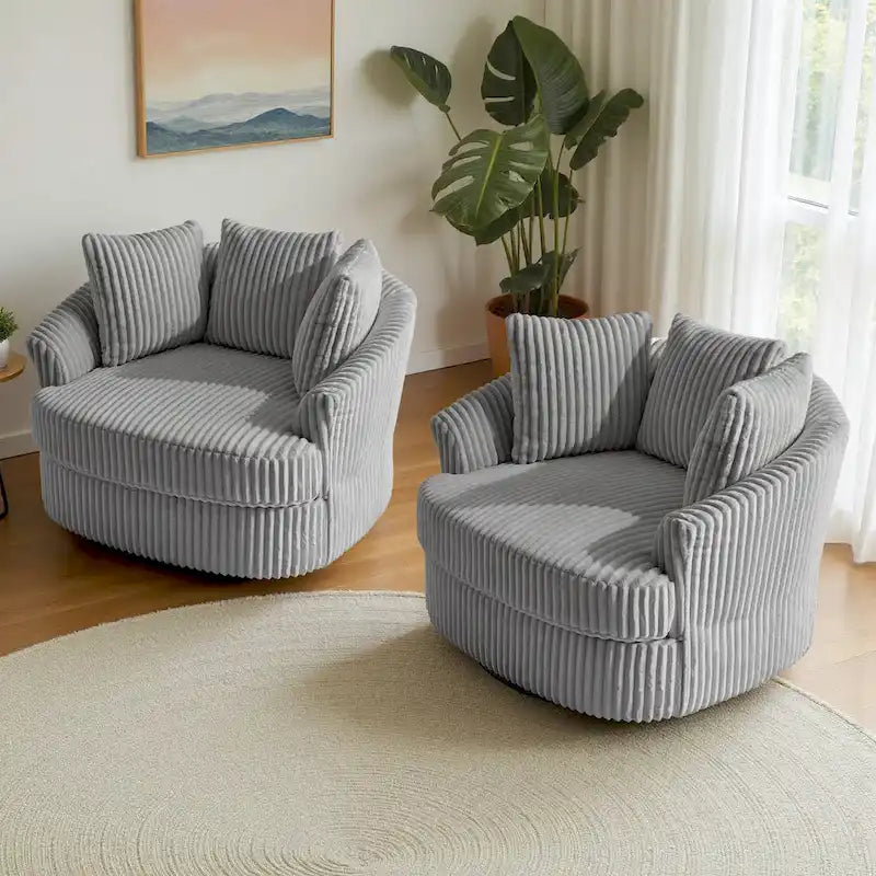 Lot de 2 fauteuils tonneau pivotants surdimensionnés 43 W en velours côtelé moelleux avec coussins