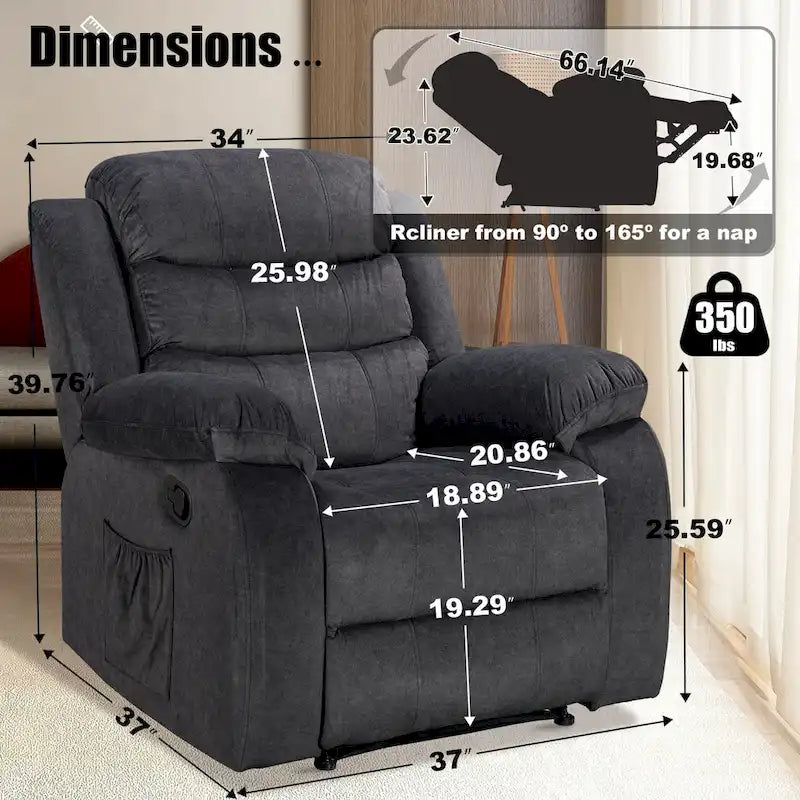 Fauteuil Inclinable Moelleux avec Fonction Massage et Chaleur