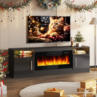 Bossin Meuble TV avec foyer 70 avec foyer électrique 36, meuble TV pour téléviseurs jusqu'à 80, LED 16 couleurs/meuble de divertissement