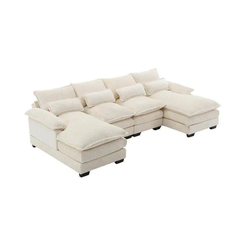 Canapé Sectionnel Canapé Nuage pour Salon, Canapé Moderne Forme U en Chenille/Bouclette, Canapé-Lit Modulable Confortable avec Double Méridienne