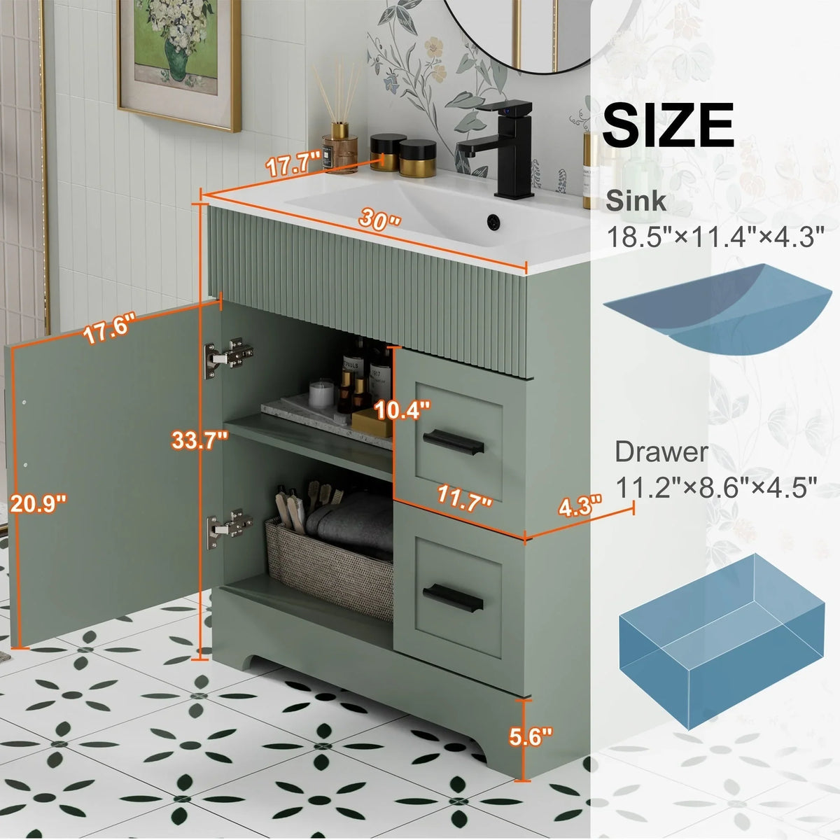 Wavy Line Ensemble meuble-lavabo de salle de bain 30/36/48 avec vasque & robinet