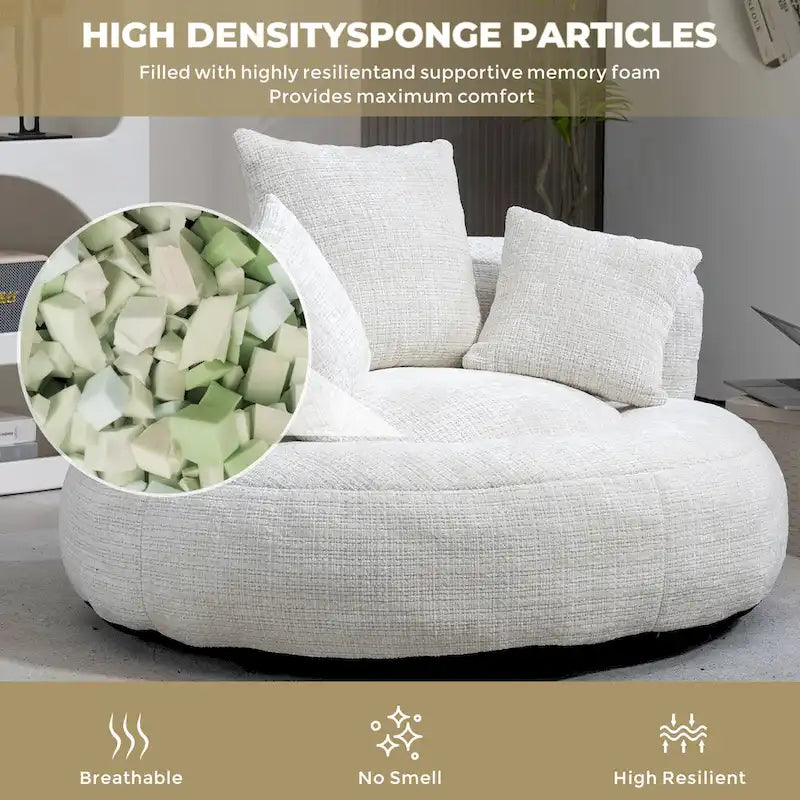 Canapé paresseux à dossier haut en chenille avec 3 coussins et pouf surdimensionné
