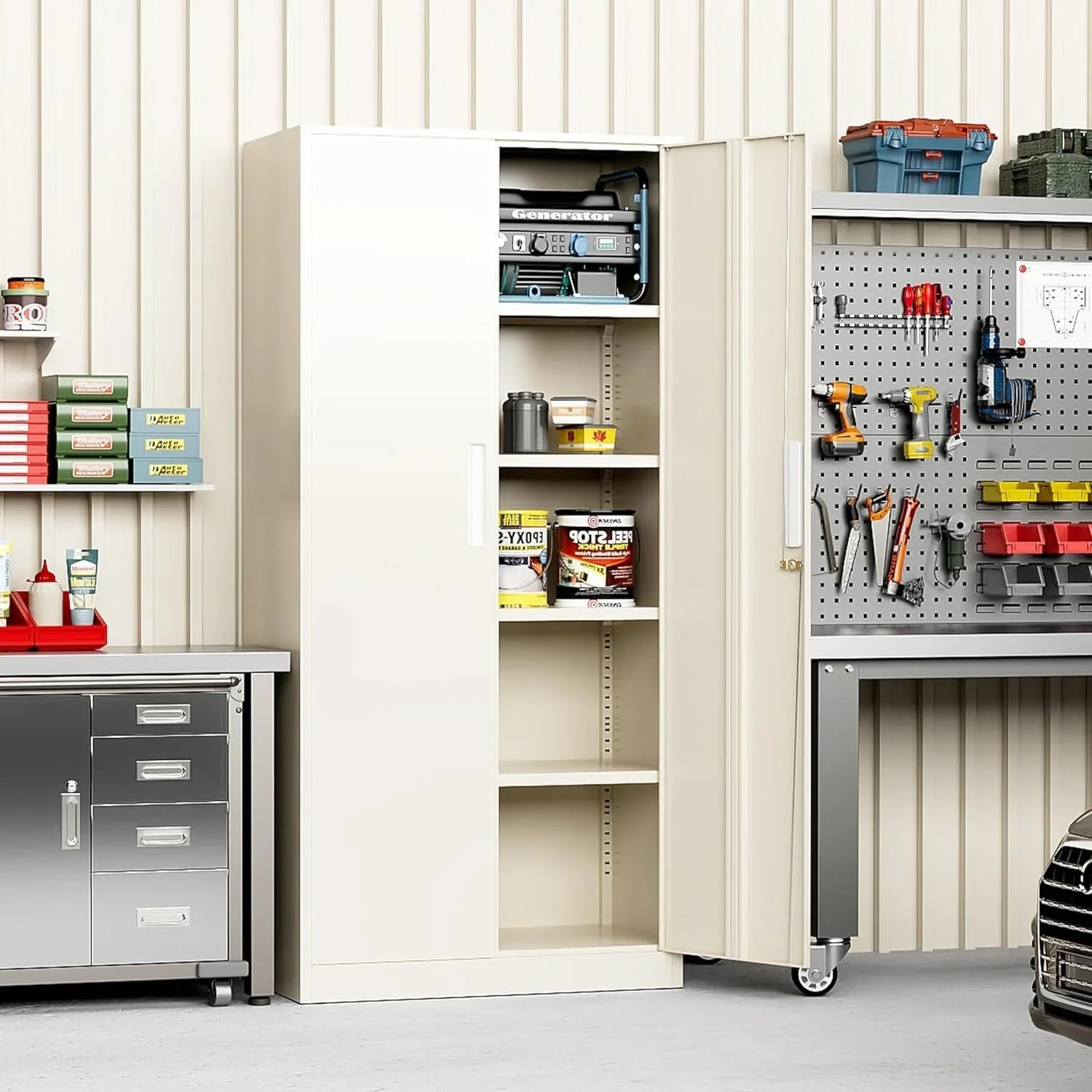 Armoire de rangement de garage 71 pouces étagère garde-manger de cuisine casier avec étagères réglables pour bureau, garage, maison, garde-manger
